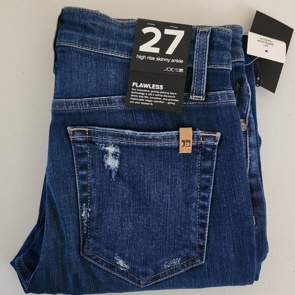 Joe's Jeans High Rise Skinny Ankle Dark Wash Ripped Knees Frayed Size 27 New NWT - Picture 1 of 12